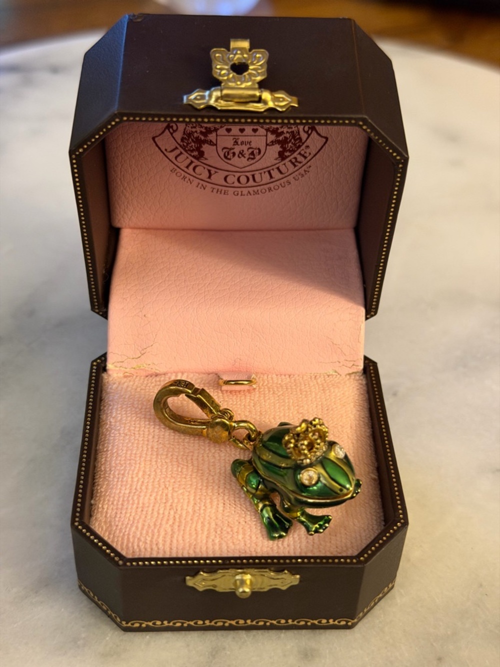 Juicy Couture Charm Crowned Frog Prince Green Rhinestone Eyes Rare Y2K